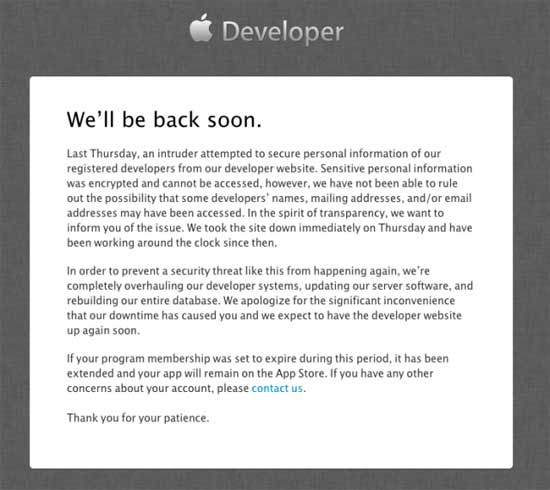 apple  developers site got hacked
